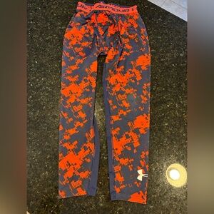 Under Armour Boys’ Fitted ColdGear Leggings (Youth Large, Navy with Orange)